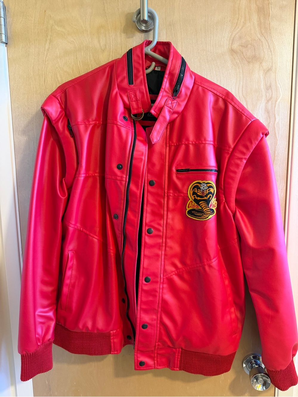 Cobra Kai / Karate Kid Red Men's Bomber Jacket with Cobra Patch